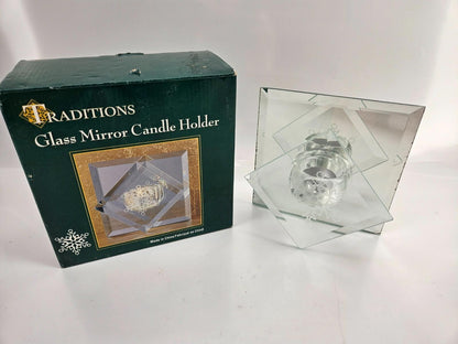 Traditions Snowflake Glass Mirror Candle Holder 6x6"