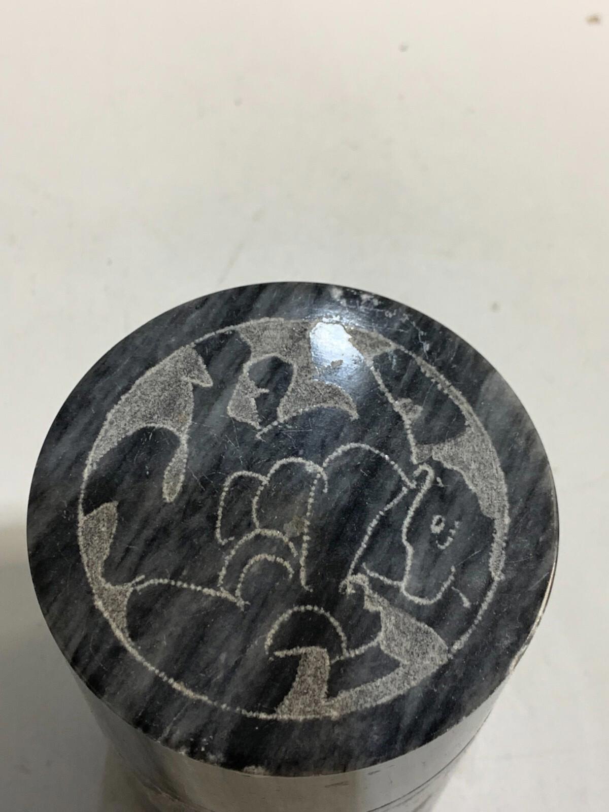 Vintage Collectible Black & White Carved Marble Jar