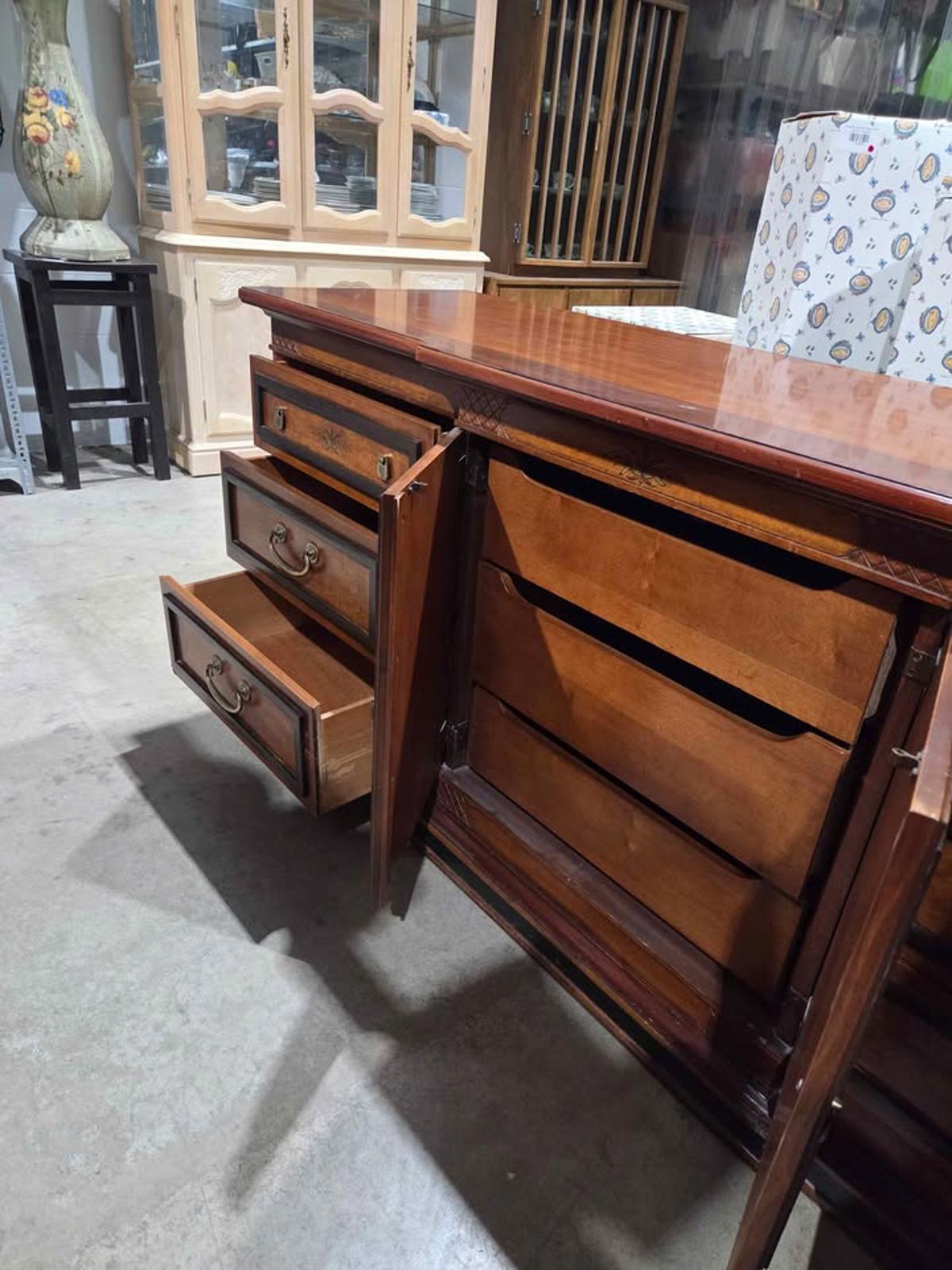 Unique Wooden 9-Drawer Asian Motif Dresser