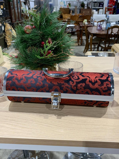 Wine Purse Carrier Cylinder Silver Handle Silver Feet Hostess Gift