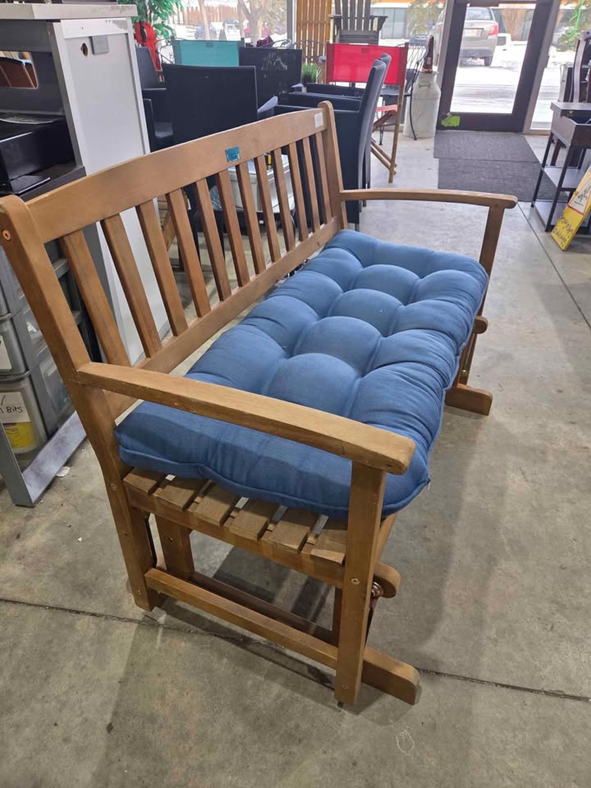 Gardenia Glider Bench w Blue Cushion