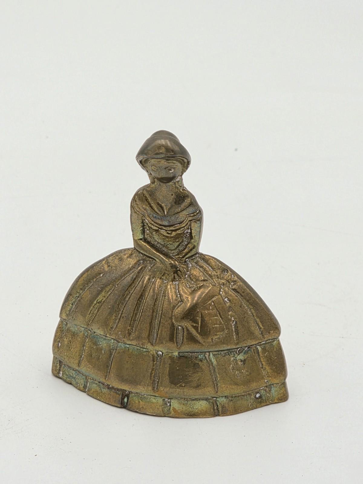 Vintage Brass Crinoline Lady Bell: Rustic Mid Century Dinner Bell - England