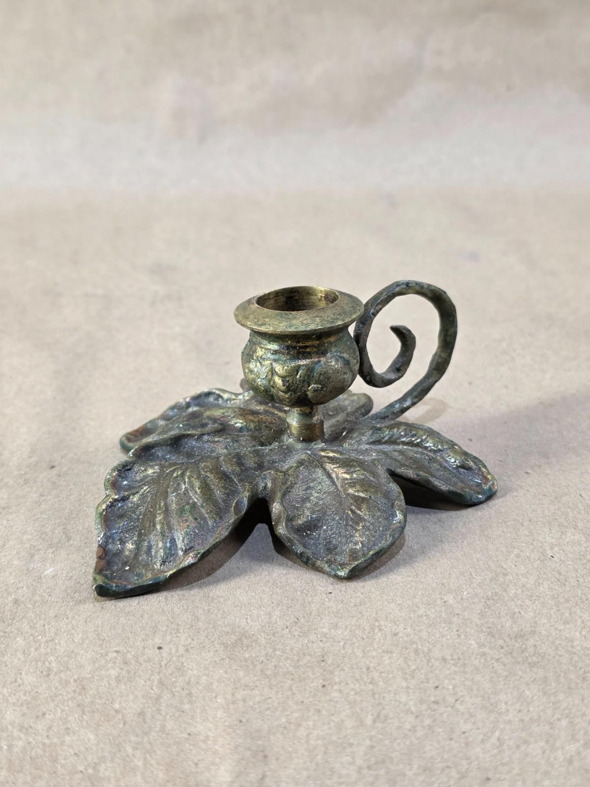 Vintage Early 20th Century Japanese Brass  Candle Holder, Lily Pad