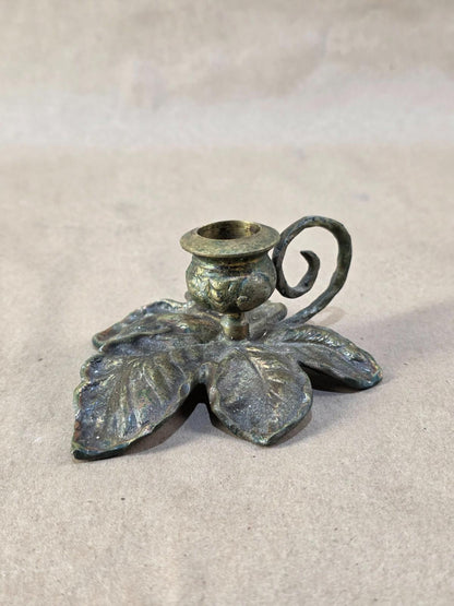 Vintage Early 20th Century Japanese Brass  Candle Holder, Lily Pad