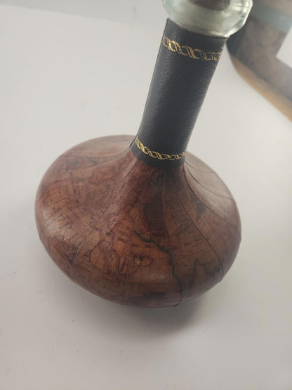 Leather Wrapped Glass Wine Decanter - World Map