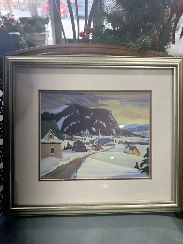 Snowy Village Framed Painting