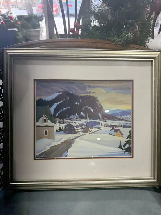 Snowy Village Framed Painting