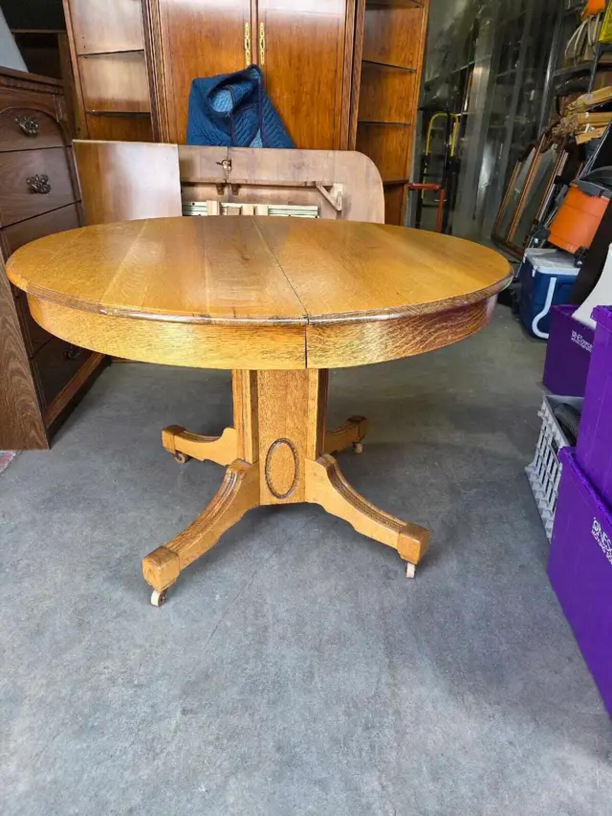 Round Oak Rolling Dining Table