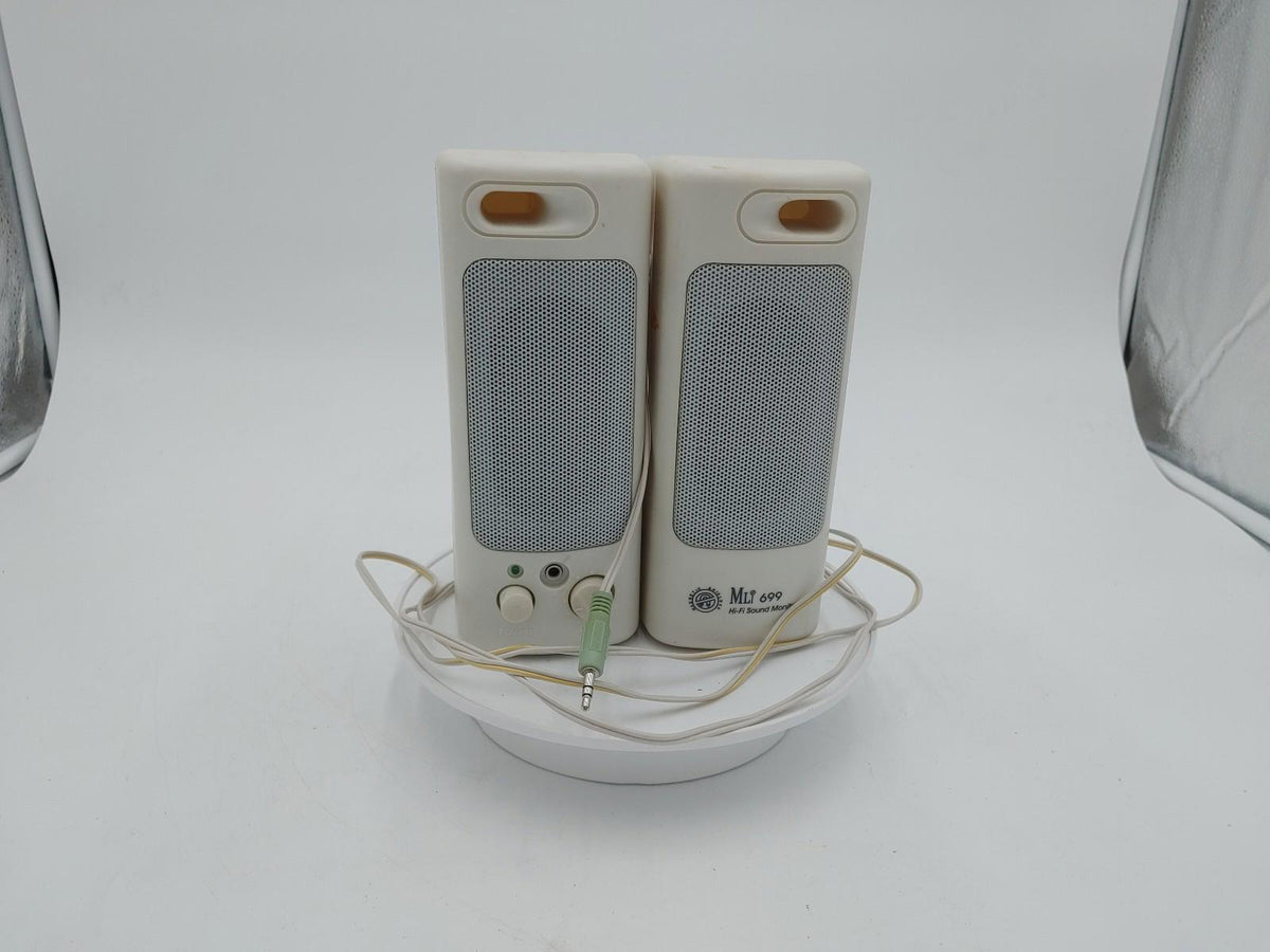 Good Condition MLi 699 Hi-Fi Sound Monitor Speaker Pair White/Grey Works Tested