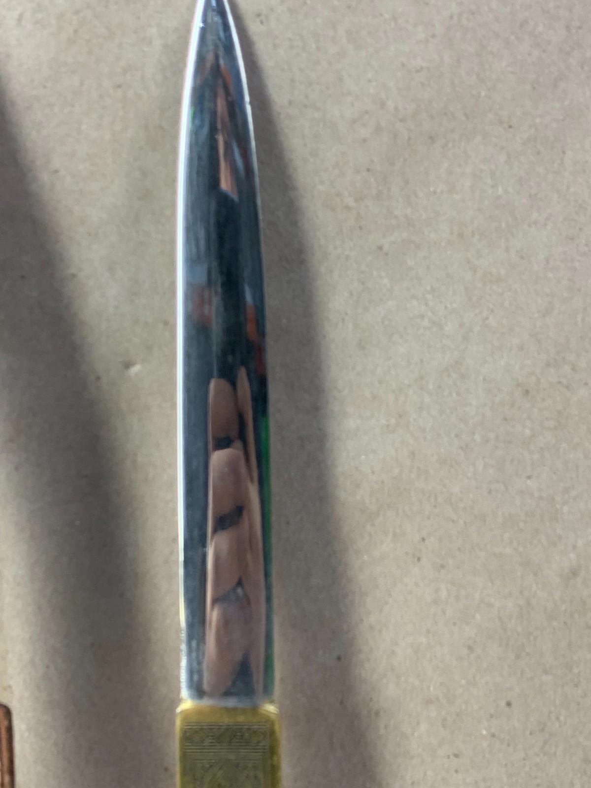 Vintage Collectible Brass Niello Middle Eastern Style Etched Letter Opener