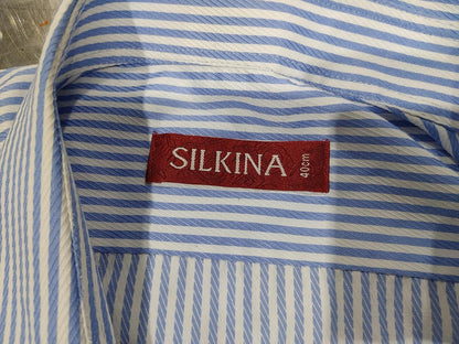Good Condition Silkina 40cm Men's Casual Button Shirt Blue Striped Size M