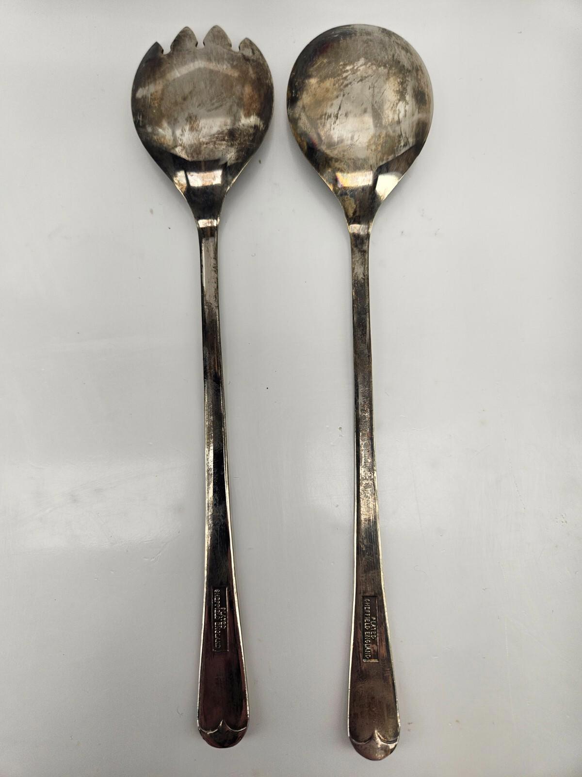 Sheffield England Silverplate Salad Serving Fork & Spoon Set 9"