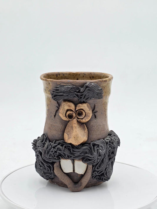 1970s McGillivray Studio Pottery Stoneware Funny Man Ugly Face Mug Feet Signed