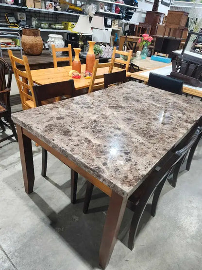 Marble Effect Wooden Dining Table (chairs sold)