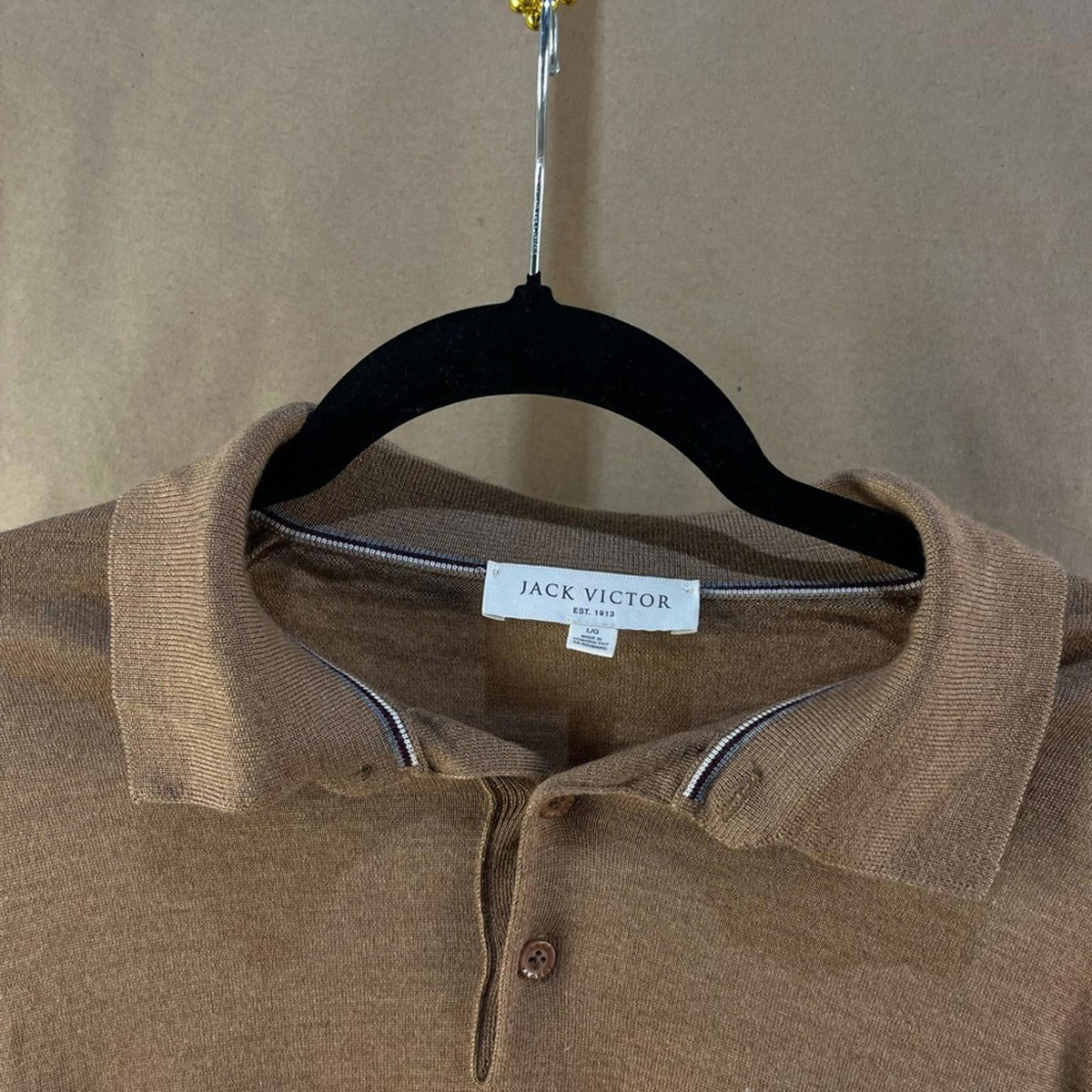 Jack Victor Wool & Silk Brown Long Sleeve Polo Shirt (Size L)
