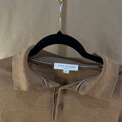 Jack Victor Wool & Silk Brown Long Sleeve Polo Shirt (Size L)