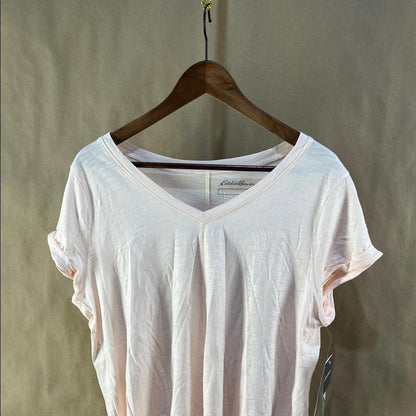 NWT Eddie Bauer Soft Pink Short Sleeve V-Neck Tee (Size L)