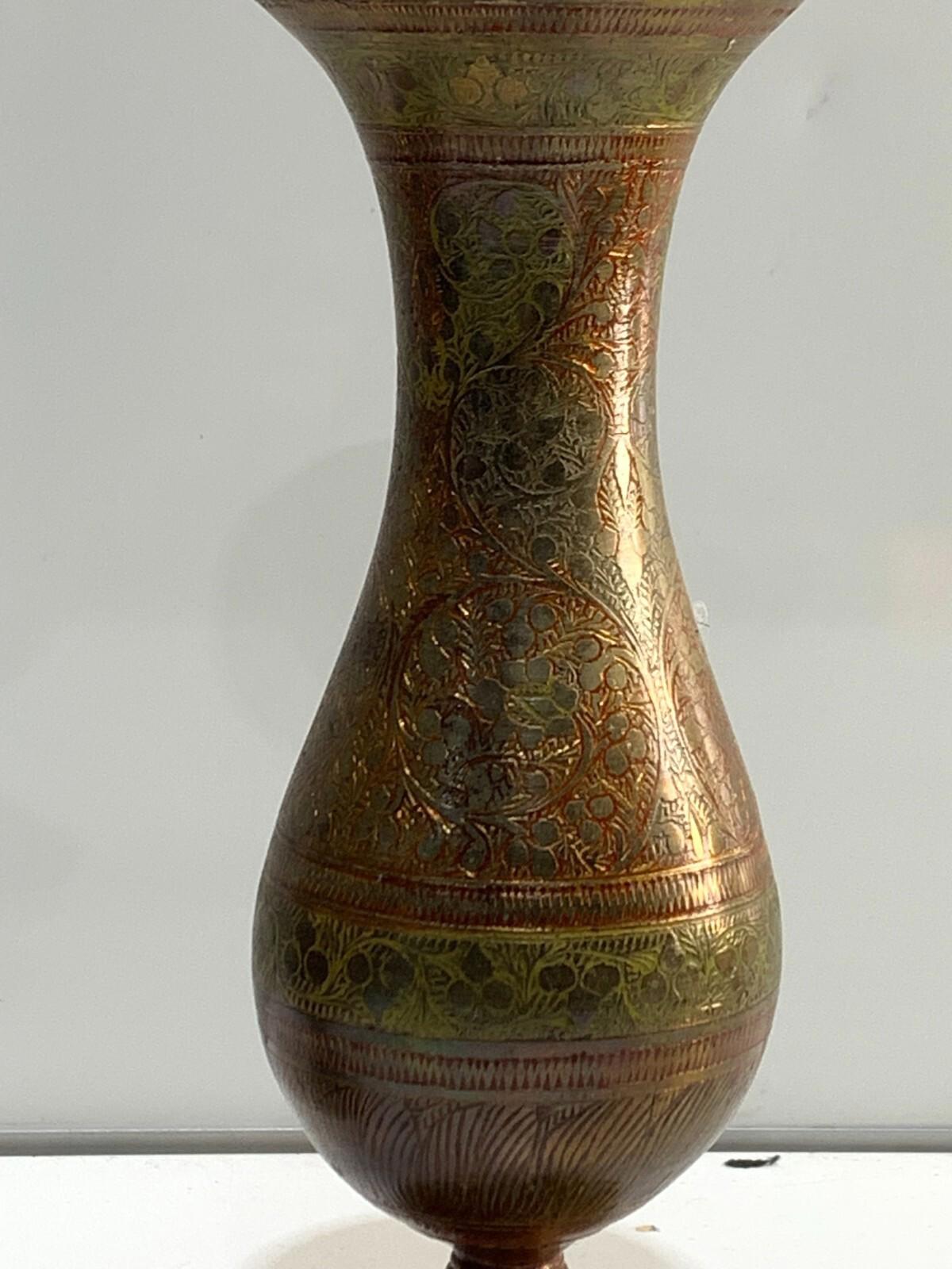 Pair of Vintage Bronze Asian Design Painted Vase