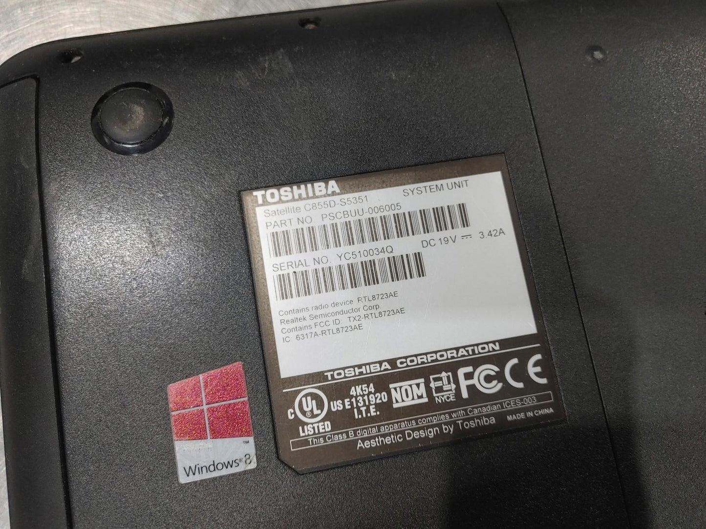 Toshiba Satellite C855D-S5351 Laptop Power Tested Silver/Black - Fair