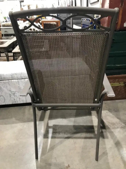 Grey and Brown Slingback Woven Patio Chairs 42.5” - 6 Available