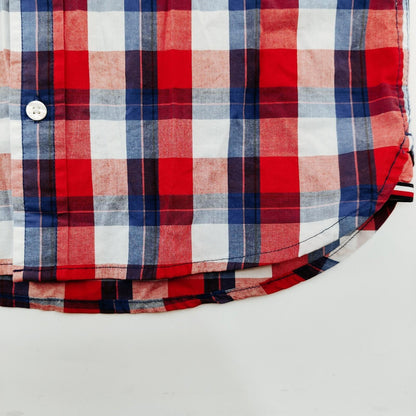 NWT Tommy Hilfiger Youth Button Down Blue and Red Plaid Shirt Size L (12-14)