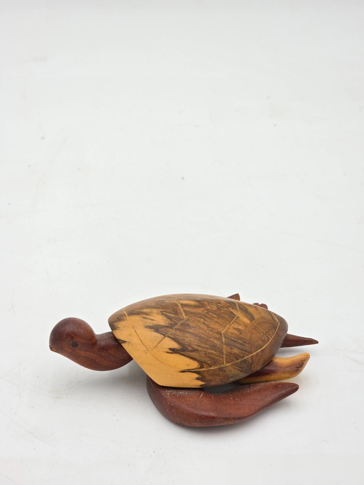 Vintage Wooden Hand Carved Turtle Figurine
