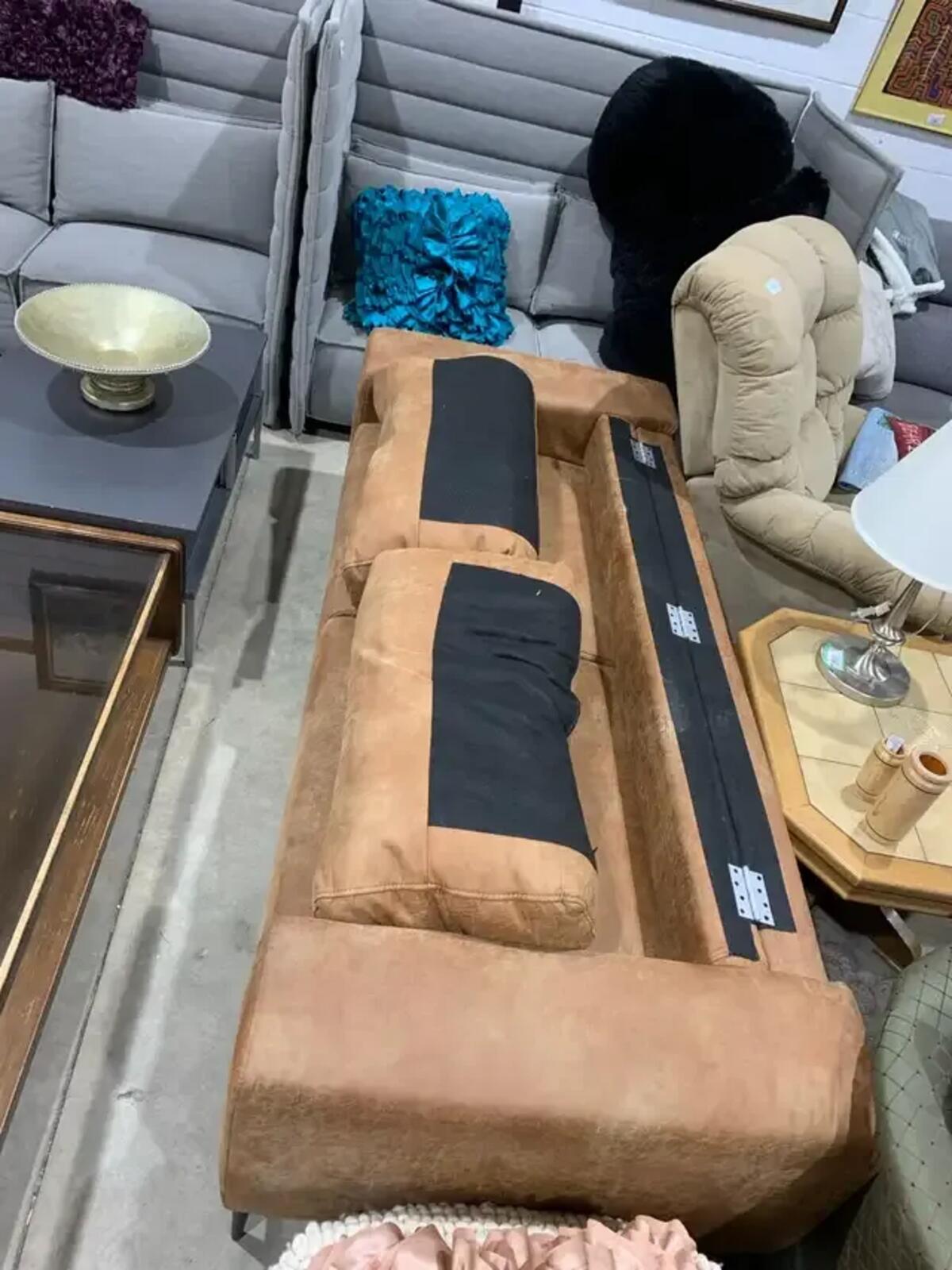 Modern Brown Faux Suede Sofa