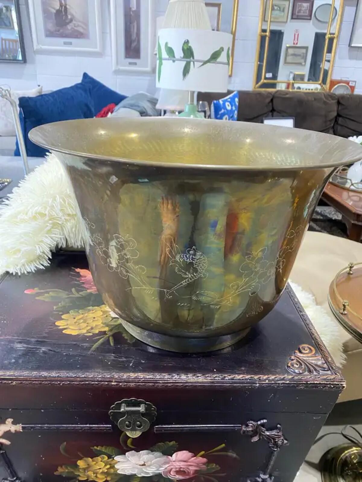 Brass Engraved Floral Planter