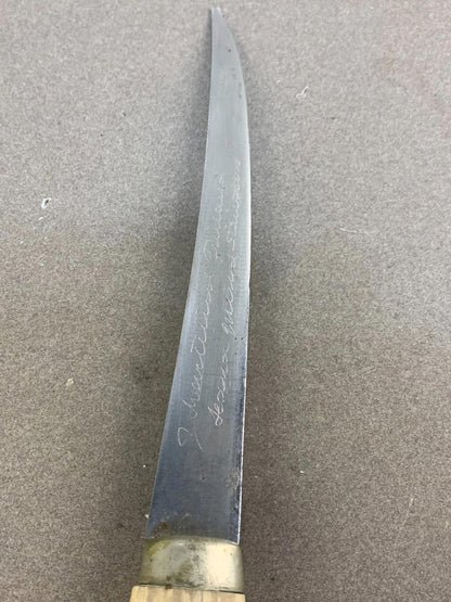 Signed J. Marttiini Finland Hand Ground Stainless Fillet Knife w/Leather Sheath