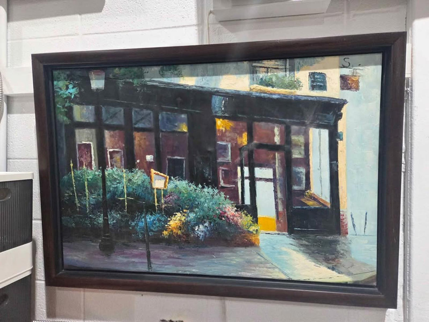 Framed painting street scene 40x27"