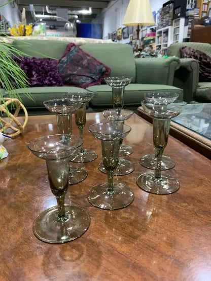 MCM Smoke Glass Candle Holders -set of 8