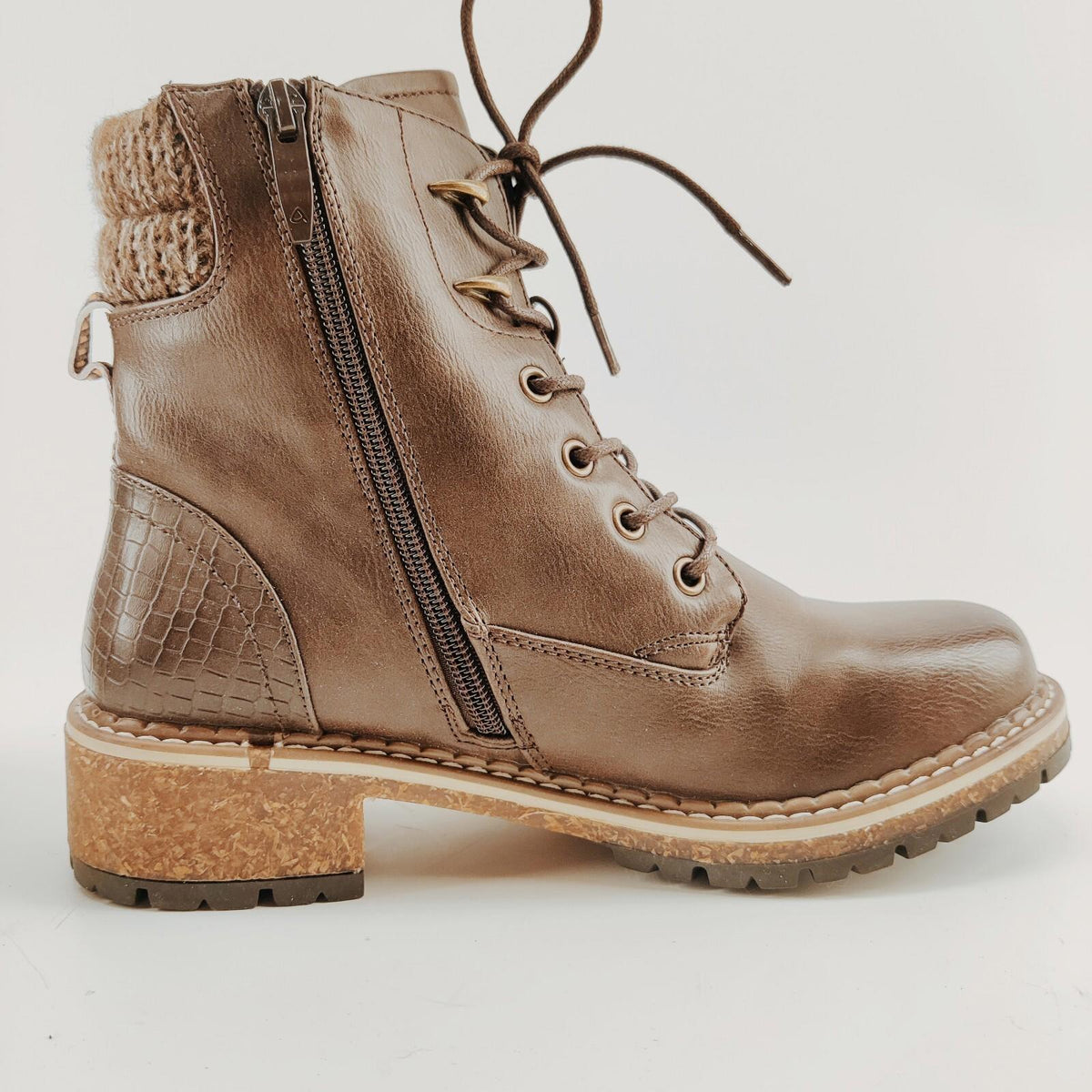 Bottines de combat à lacets en cuir végane marron Softmoc pour femmes, pointure EU 39
