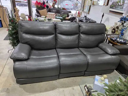 Grey Faux Leather Power Reclining Sofa