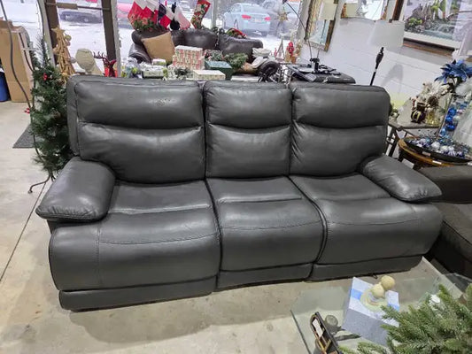 Grey Faux Leather Power Reclining Sofa
