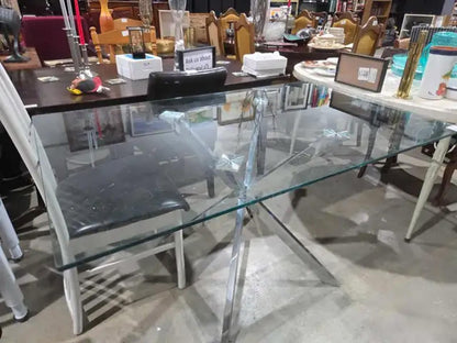 Glass Dining Table with Chrome Frame