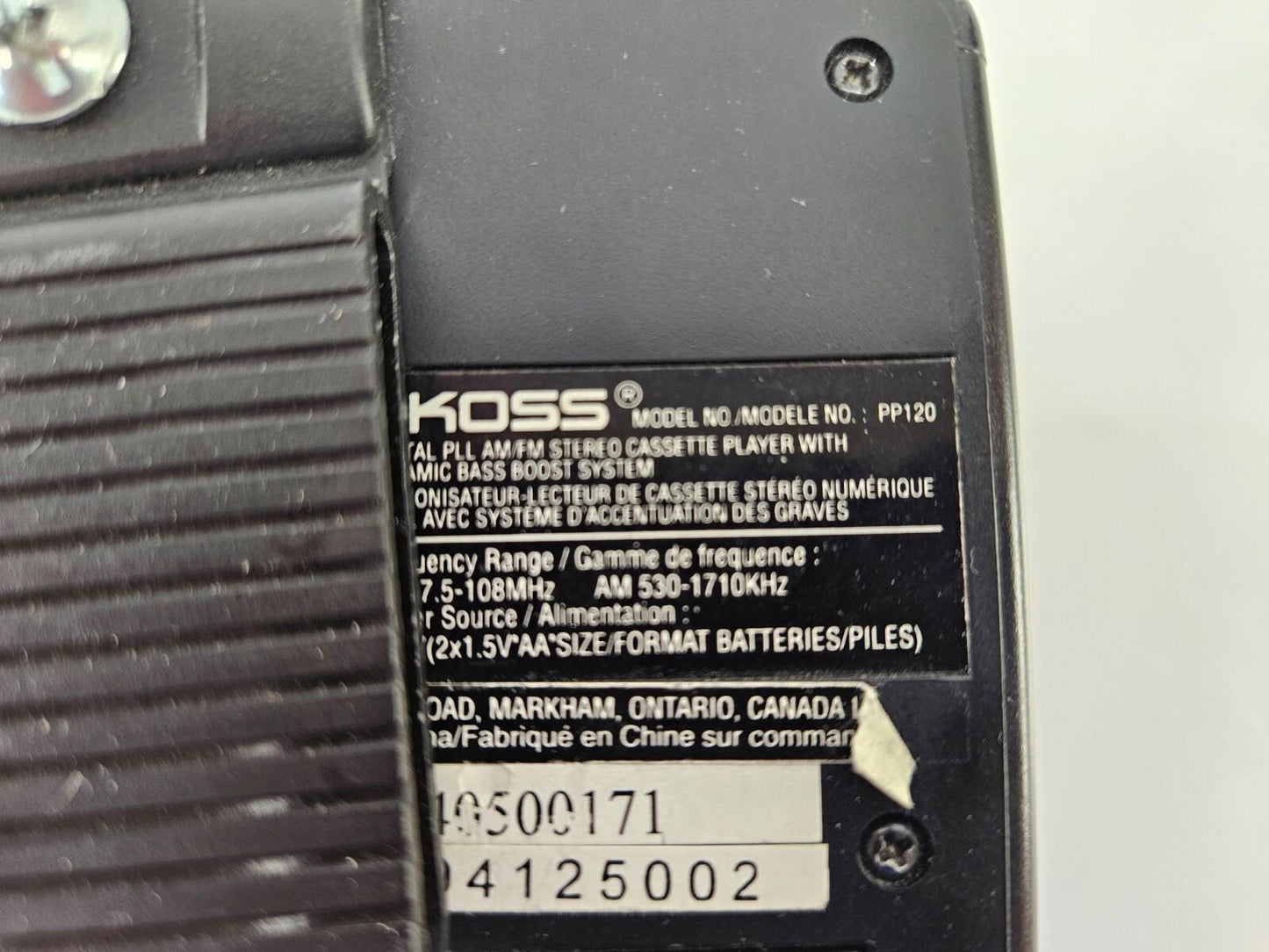 Koss PP120 Portable Am/Fm Stereo Cassette Player DBBS Dynamic Bass Boost Sound