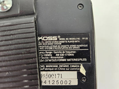 Koss PP120 Portable Am/Fm Stereo Cassette Player DBBS Dynamic Bass Boost Sound