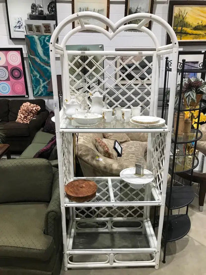 Rattan and Glass Shelf Unit Large