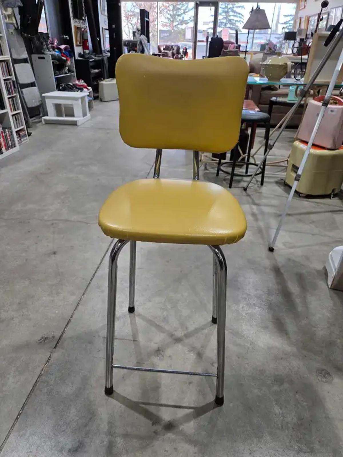 Vintage Chrome/Yellow Stool - 24"