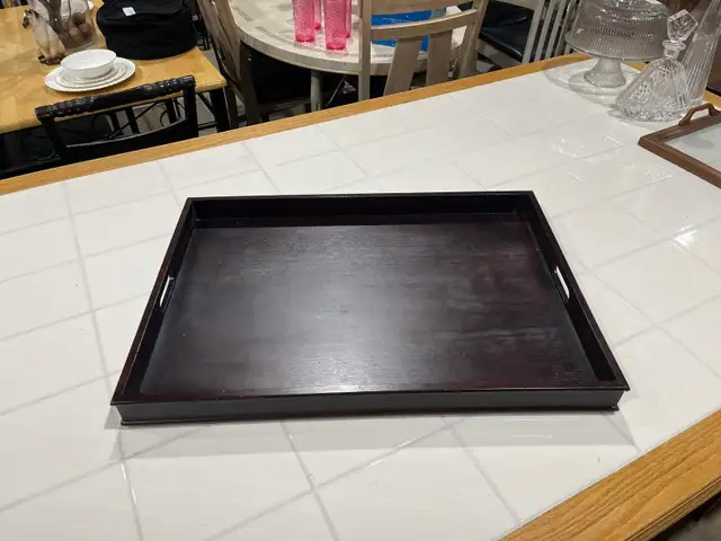 Large Dark Wooden Serving Tray
