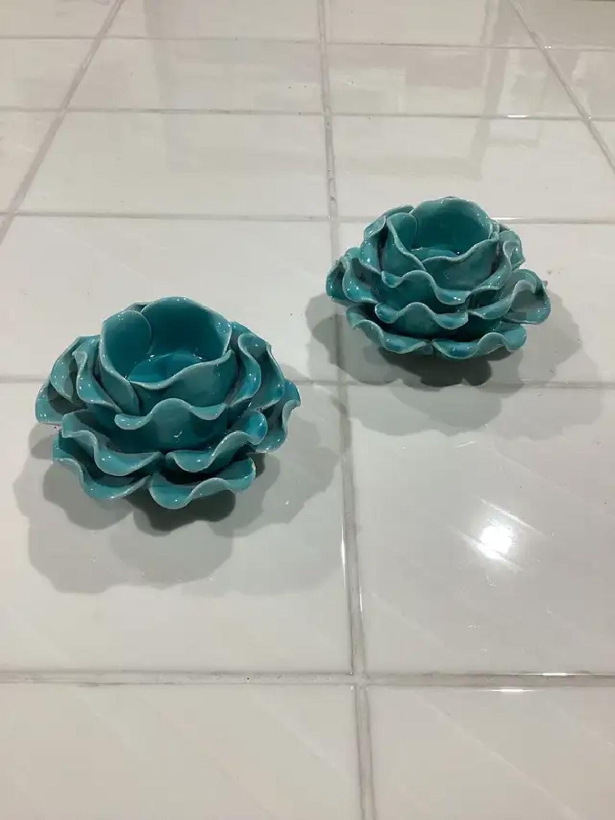 Teal Tealight Candle Holders - Set of 2