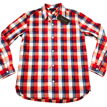 NWT Tommy Hilfiger Youth Button Down Blue and Red Plaid Shirt Size L (12-14)