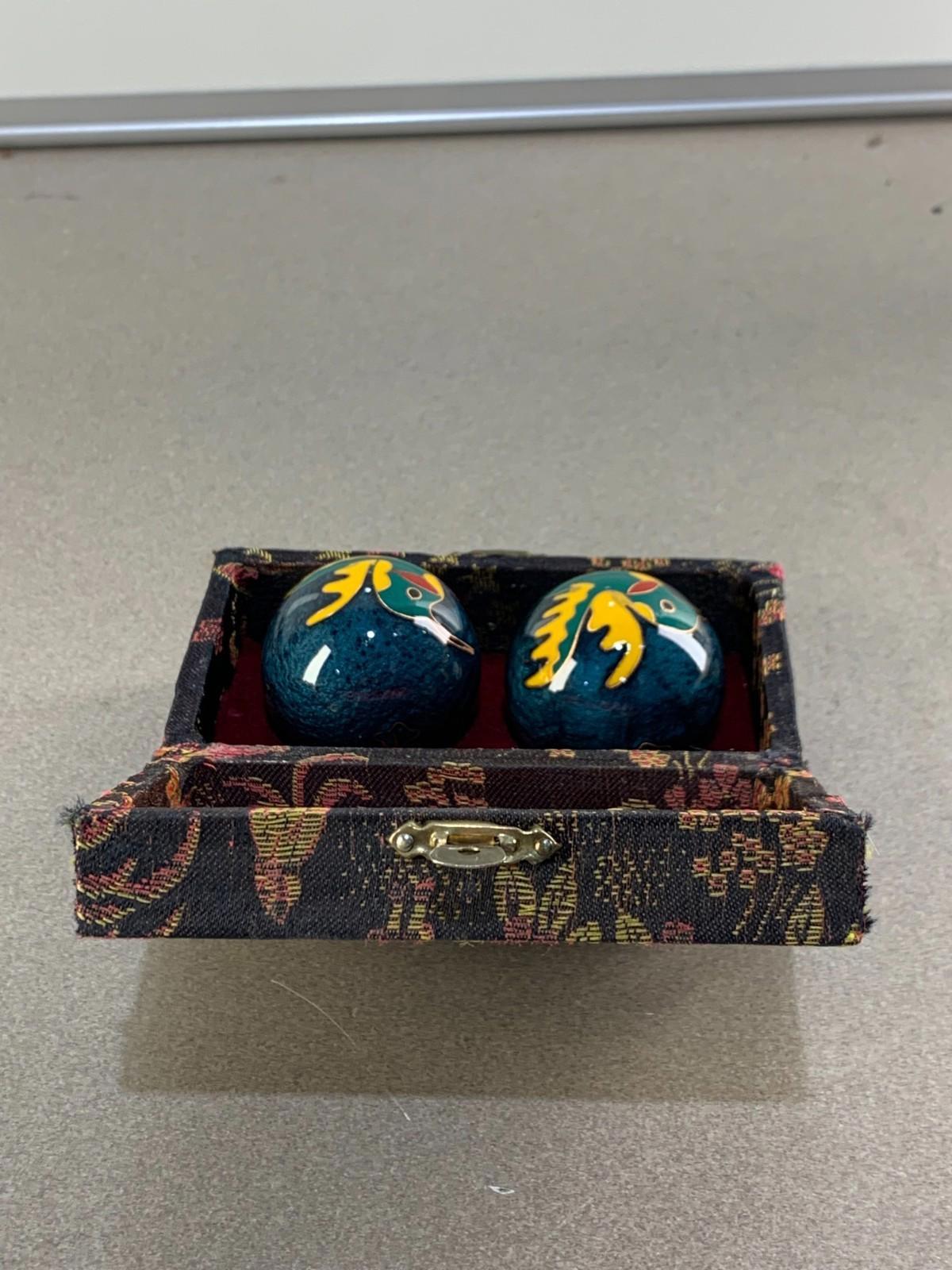 Vintage Post Acupuncture Bird Cloisonne Chinese Health Baoding Chime Balls.