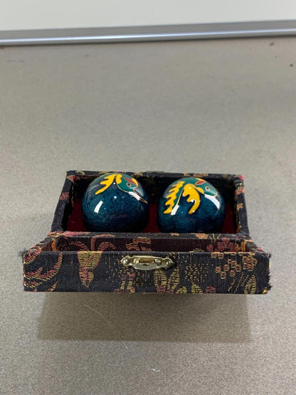 Vintage Post Acupuncture Bird Cloisonne Chinese Health Baoding Chime Balls.