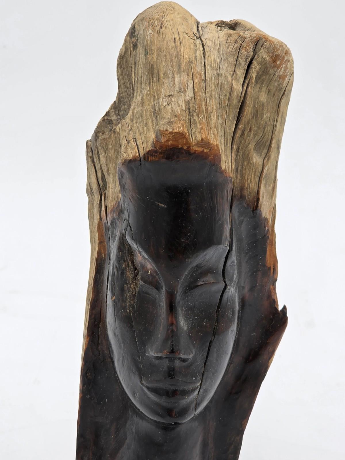 Vintage Hand Carved Wood Bust Nice Detailed Face