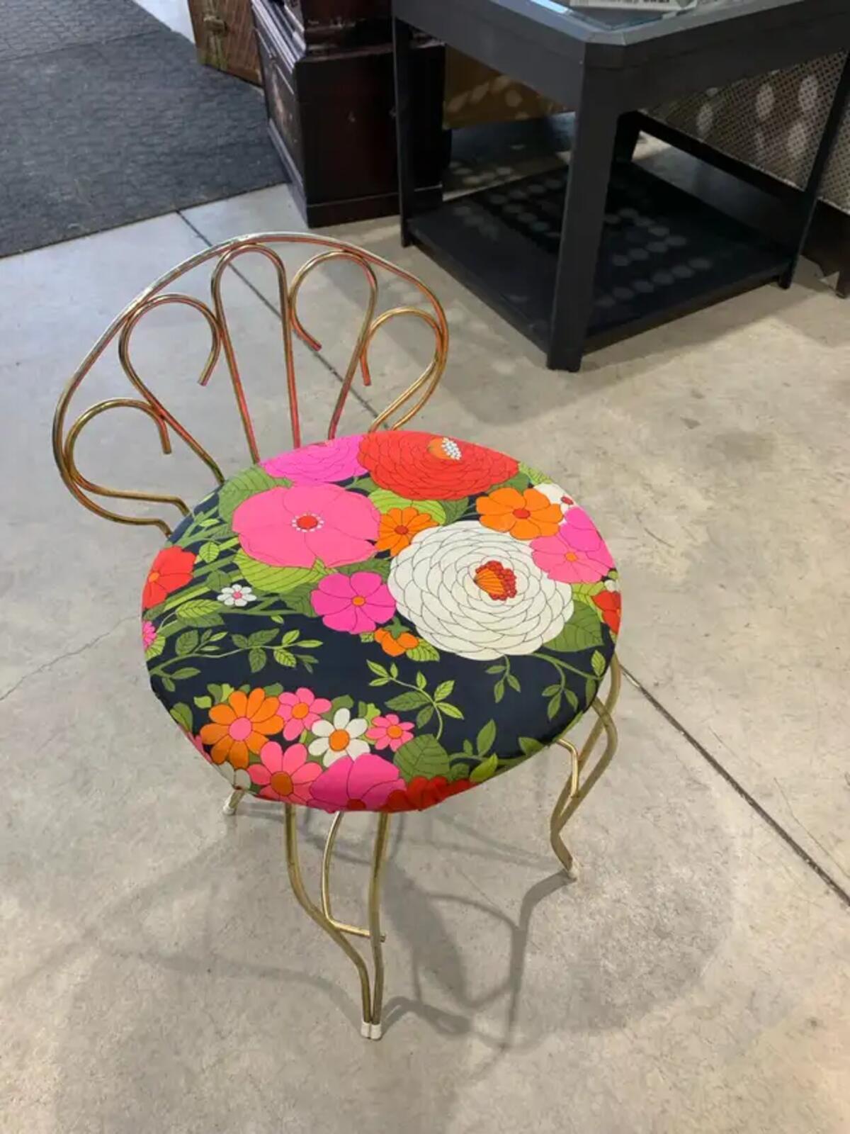 Vintage Floral Vanity Stool