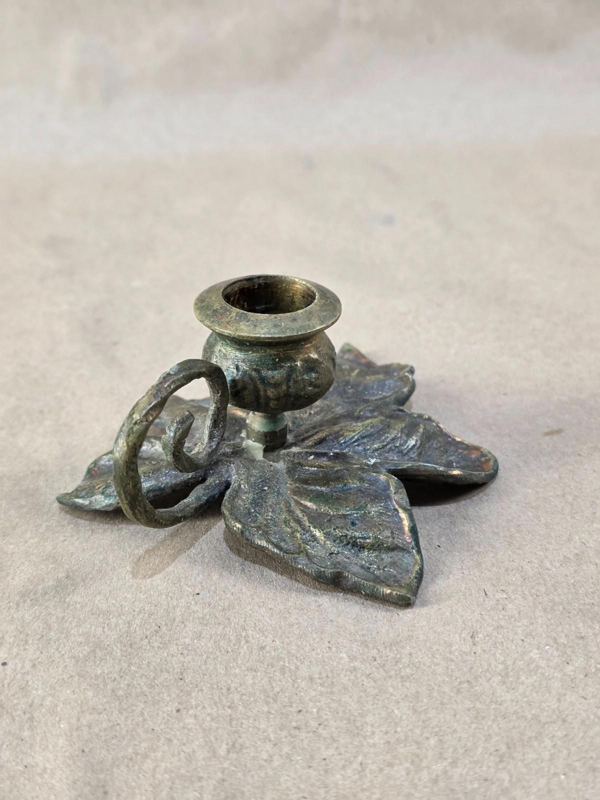 Vintage Early 20th Century Japanese Brass Lily Pad Candle Holder