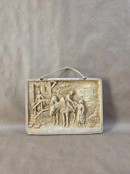 Vintage French Bas-Relief Wall Plaque “Départ pour les champs” Chalkware France