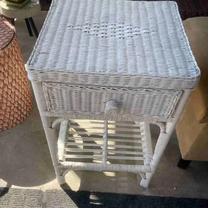 White Wicker Side Table
