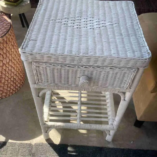 White Wicker Side Table